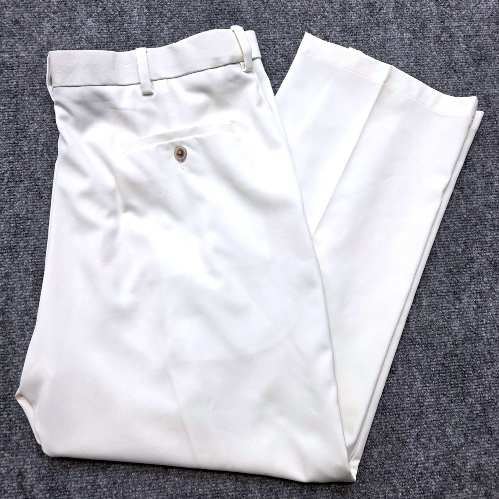 Haggar Cool 18 Pro Men's White Dress Pants 38x29 Classic Fit Flat Front Trousers